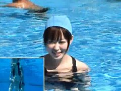 Japanese AV Model loses her swimming suit in pool...