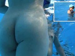 Japanese AV Model is naked in pool at the swimming...